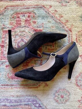 Nine West Colorblock Suede Mary Jane Pumps in Black, Navy & Gray